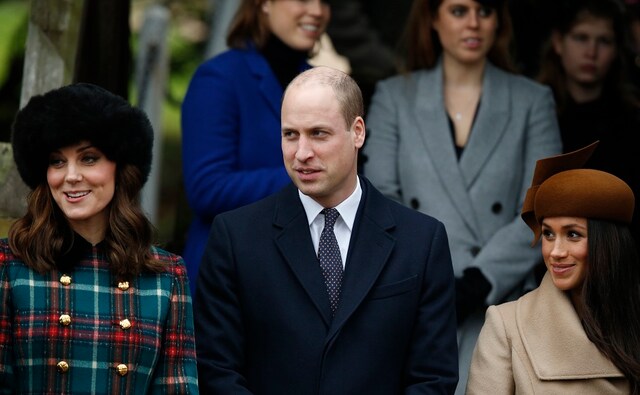 Kate Duchess of Cambridge (left) with Prince William and Meghan Markle (right), the fiancee of Prince Harry wait for the Queen to leave by car following the traditional Christmas Day church service, at St. Mary Magdalene Church in Sandringham, England, on Monday, 25 December, 2017. AP/Alastair Grant Kate Duchess of Cambridge (left) with Prince William and Meghan Markle (right), the fiancee of Prince Harry wait for the Queen to leave by car following the traditional Christmas Day church service, at St. Mary Magdalene Church in Sandringham, England, on Monday, 25 December, 2017. AP/Alastair Grant