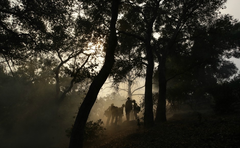 High winds and dry conditions were expected to remain through the weekend to power the so-called Thomas Fire in Southern California. AP High winds and dry conditions were expected to remain through the weekend to power the so-called Thomas Fire in Southern California. AP