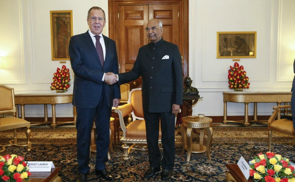President Ram Nath Kovind called on Russian foreign minister Sergey Lavrov at the Rashtrapati Bhavan in New Delhi on Monday. Image courtesy: Twitter/ @mfa_russia President Ram Nath Kovind called on Russian foreign minister Sergey Lavrov at the Rashtrapati Bhavan in New Delhi on Monday. Image courtesy: Twitter/ @mfa_russia