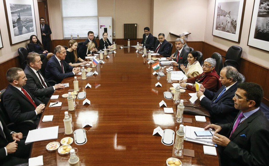 Sushma Swaraj met Russian foreign minister Sergey Lavrov on Monday and discussed issues of mutual interest. Image courtesy: Twitter/ @mfa_russia Sushma Swaraj met Russian foreign minister Sergey Lavrov on Monday and discussed issues of mutual interest. Image courtesy: Twitter/ @mfa_russia