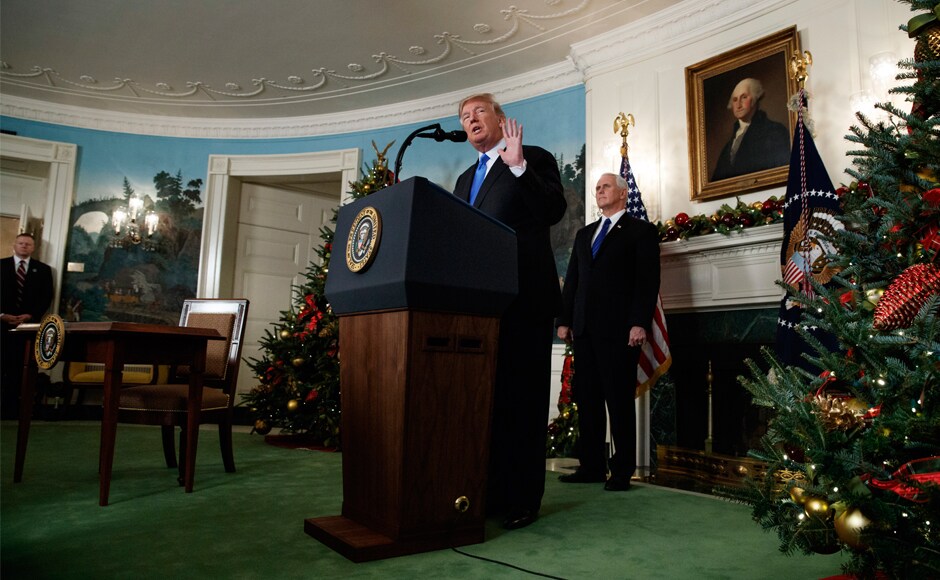 Defying dire, worldwide warnings, Trump insisted that after repeated peace failures it was past time for a new approach, starting with what he said was his decision merely based on reality to recognise Jerusalem as the seat of Israel's government. AP Defying dire, worldwide warnings, Trump insisted that after repeated peace failures it was past time for a new approach, starting with what he said was his decision merely based on reality to recognise Jerusalem as the seat of Israel's government. AP