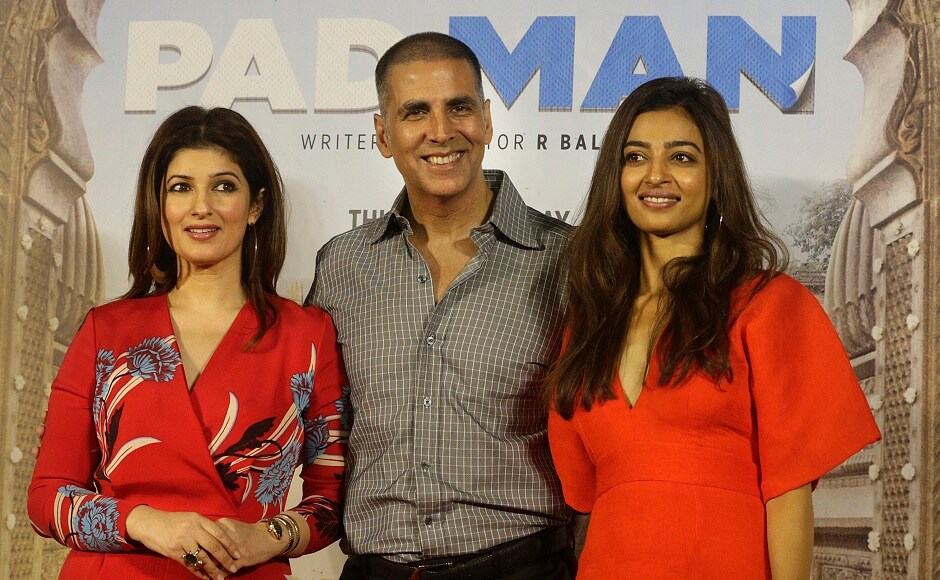 Twinkle Khanna, Akshay Kumar and Radhika Apte at the launch of 'Aaj Se Teri' from Padman. (Image from AP/Rafiq Maqbool) Twinkle Khanna, Akshay Kumar and Radhika Apte at the launch of 'Aaj Se Teri' from Padman. (Image from AP/Rafiq Maqbool)