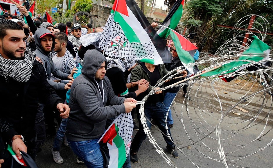 The protesters were blocked from reaching the US embassy by a metal gate sealing the road leading to the complex. Protesters tried to remove barbed wires that blocked the road. AP Donald Trump's Jerusalem announcement: Security forces use tear gas during protest near US embassy in Lebanon