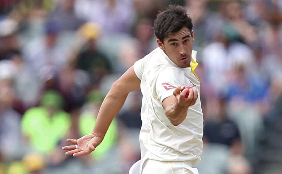 Australia's Mitchell Starc reaches out to take the wicket of England's Jonny Bairstow, caught and bowled for 21 runs. England finally fire on Day 3 but Australia still in charge of Ashes 2nd Test