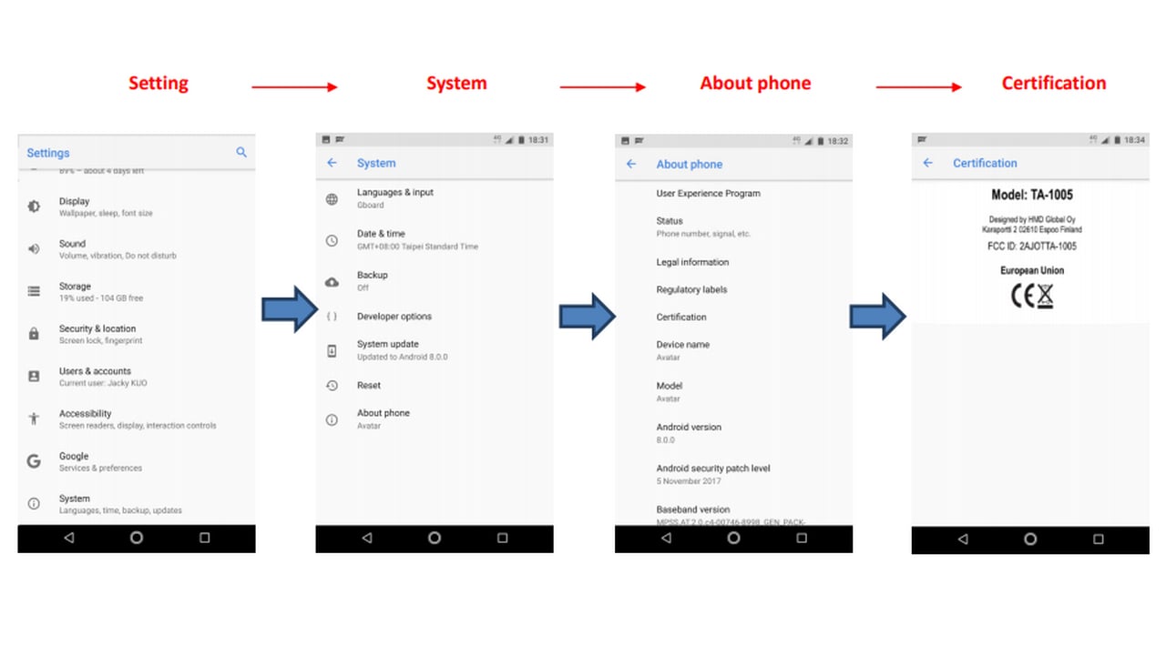 Screenshots of the Nokia 9's settings pacge. Image: FCC
