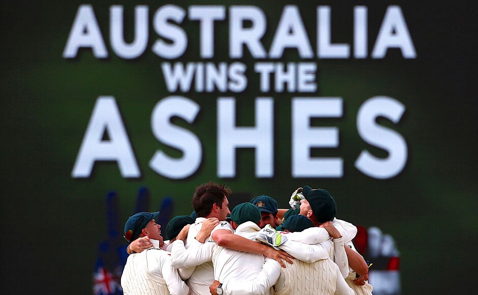 Australian players celebrate after winning the third Ashes Test by an innings and 41 runs at Perth, WACA. The home side take an unassailable 3-0 lead in 5-match series. Reuters Josh Hazlewood shines on Day 5 as Australia overpower England by an innings and 41 runs to reclaim the Ashes in Perth