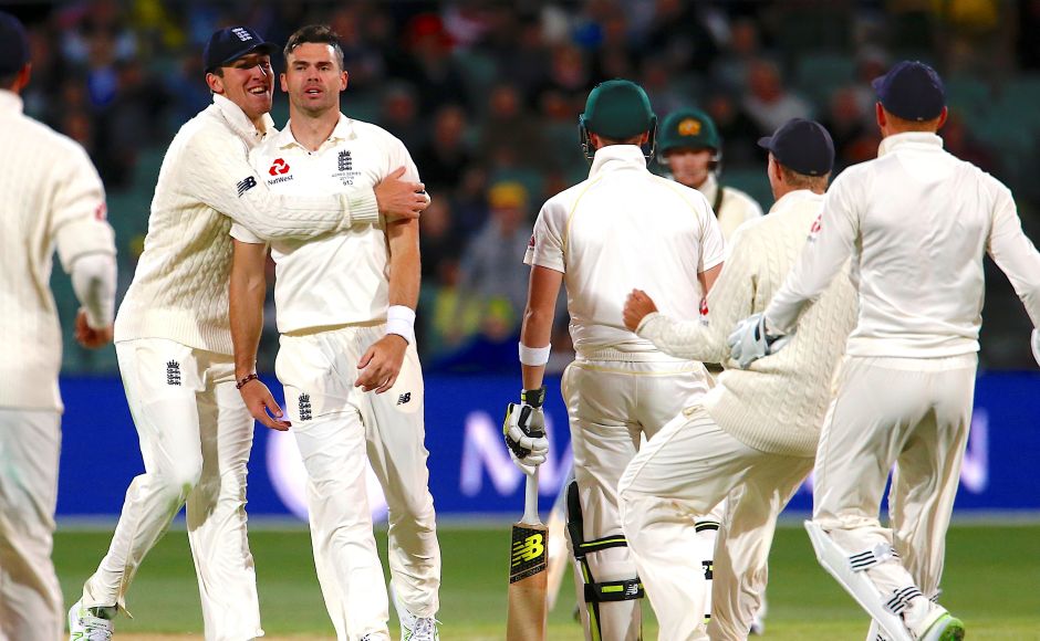 England's James Anderson reacts as he celebrates with teammates after appealing successfully for LBW for Australia's captain Steve Smith, but the decision was overturned on appeal. Reuters England finally fire on Day 3 but Australia still in charge of Ashes 2nd Test