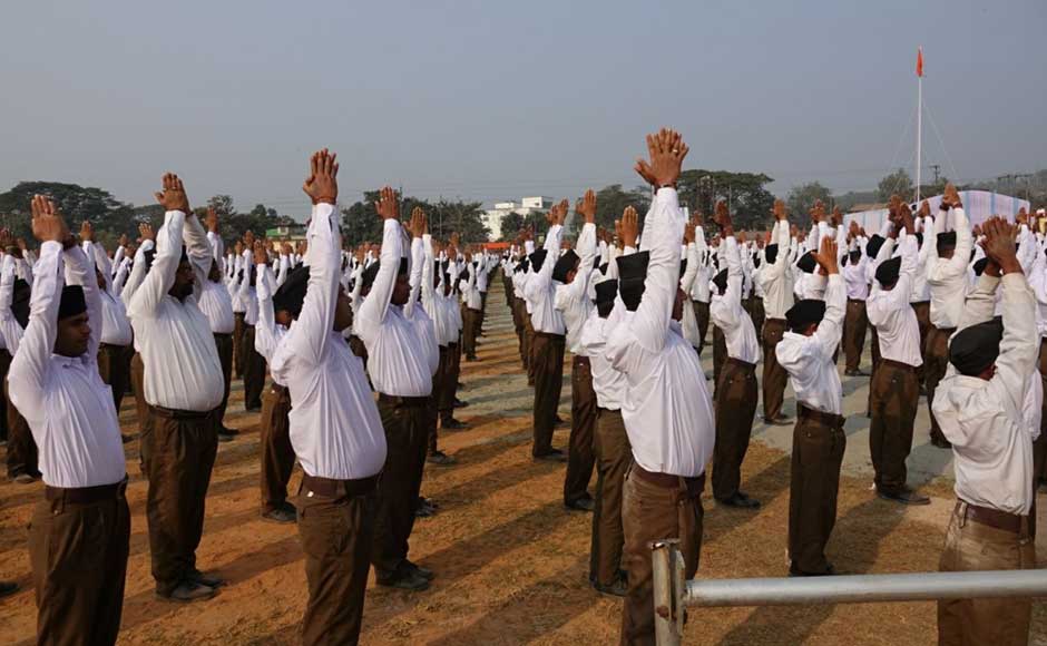 Bhagwat addressed the RSS workers in the Veterinary College ground at Khanapara area in the city. Thousands of members also performed yoga in Sangh uniform at the event. Rishiraj Bhagwati Bhagwat addressed the RSS workers in the Veterinary College ground at Khanapara area in the city. Thousands of members also performed yoga in Sangh uniform at the event. Rishiraj Bhagwati