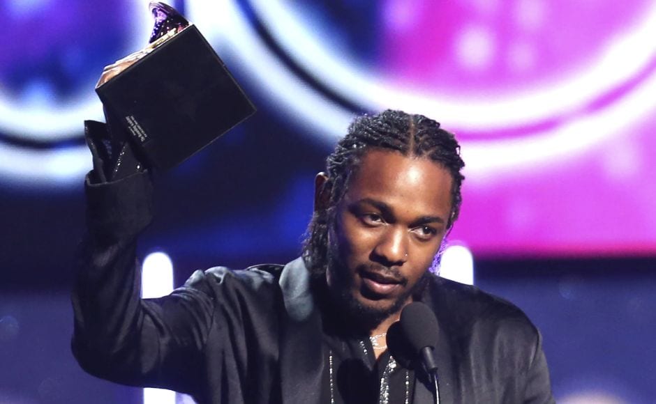 Kendrick Lamar accepts the award for best rap album for Damn at the Grammys at Madison Square Garden in New York. AP Kendrick Lamar accepts the award for best rap album for Damn at the Grammys at Madison Square Garden in New York. AP