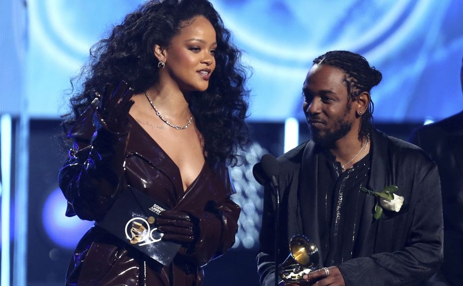 Rihanna (L) and Kendrick Lamar accept the award for best rap/sung performance for 'Loyalty.' AP Rihanna (L) and Kendrick Lamar accept the award for best rap/sung performance for 'Loyalty.' AP
