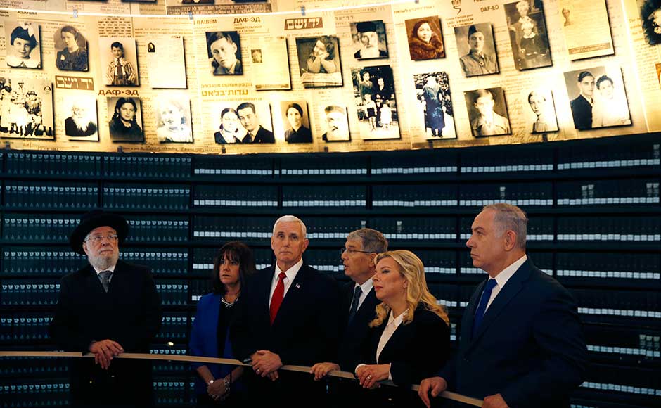 Pence also toured Jerusalem's Yad Vashem Holocaust memorial accompanied by Israeli Prime Minister Benjamin Netanyahu on Tuesday and met President Reuven Rivlin. AP Pence also toured Jerusalem's Yad Vashem Holocaust memorial accompanied by Israeli Prime Minister Benjamin Netanyahu on Tuesday and met President Reuven Rivlin. AP