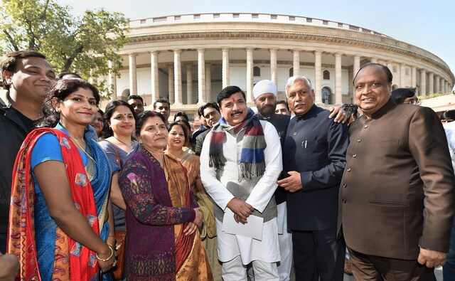 The Aam Aadmi Party (AAP) marked its maiden entry to the Rajya Sabha as three of its new members, including party leader Sanjay Singh, swore in. Singh was seen with his family members. PTI The Aam Aadmi Party (AAP) marked its maiden entry to the Rajya Sabha as three of its new members, including party leader Sanjay Singh, swore in. Singh was seen with his family members. PTI