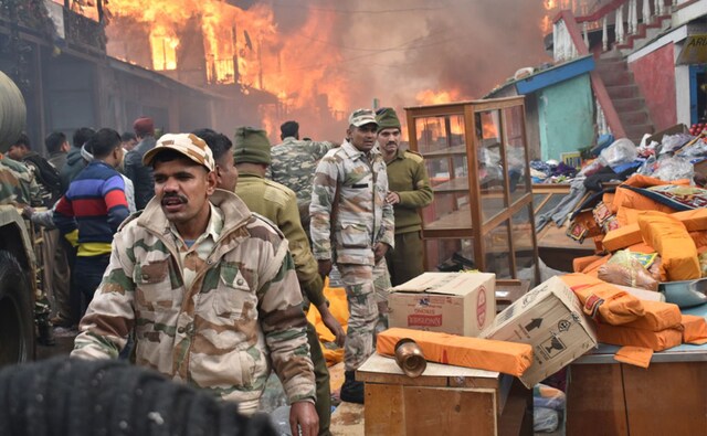 The Indo-Tibetan Border Police (ITBP) personnel led the fire-fighting efforts, rescuing more than 100 civilians and "saved" property worth lakhs, the ITBP tweeted. Twitter @ITBP_official The Indo-Tibetan Border Police (ITBP) personnel led the fire-fighting efforts, rescuing more than 100 civilians and "saved" property worth lakhs, the ITBP tweeted. Twitter @ITBP_official