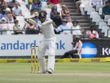 Bhuvneshwar Kumar bats on the second day of the first Test in Cape Town. AP