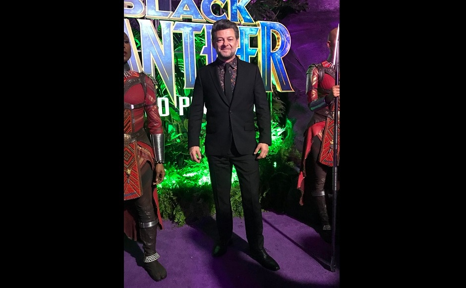 Andy Serkis arrives at the LA premiere of Marvel's Black Panther. Twitter/@Marvel Andy Serkis arrives at the LA premiere of Marvel's Black Panther. Twitter/@Marvel