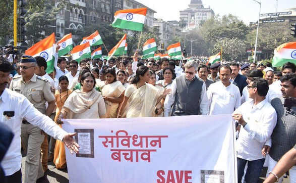 Mumbai sees parallel R-Day events: Opposition holds 'Save Constitution' march, BJP counters it with Tiranga Yatra Mumbai sees parallel R-Day events: Opposition holds 'Save Constitution' march, BJP counters it with Tiranga Yatra