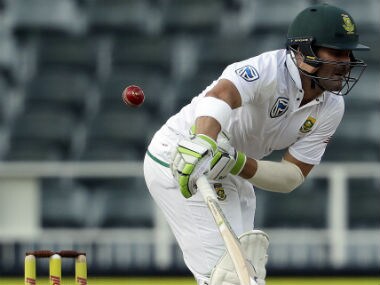 South Africa batsman Dean Elgar tries to negotiate a bouncer from Mohammed Shami on Day 3 of the Wanderers Test. AP