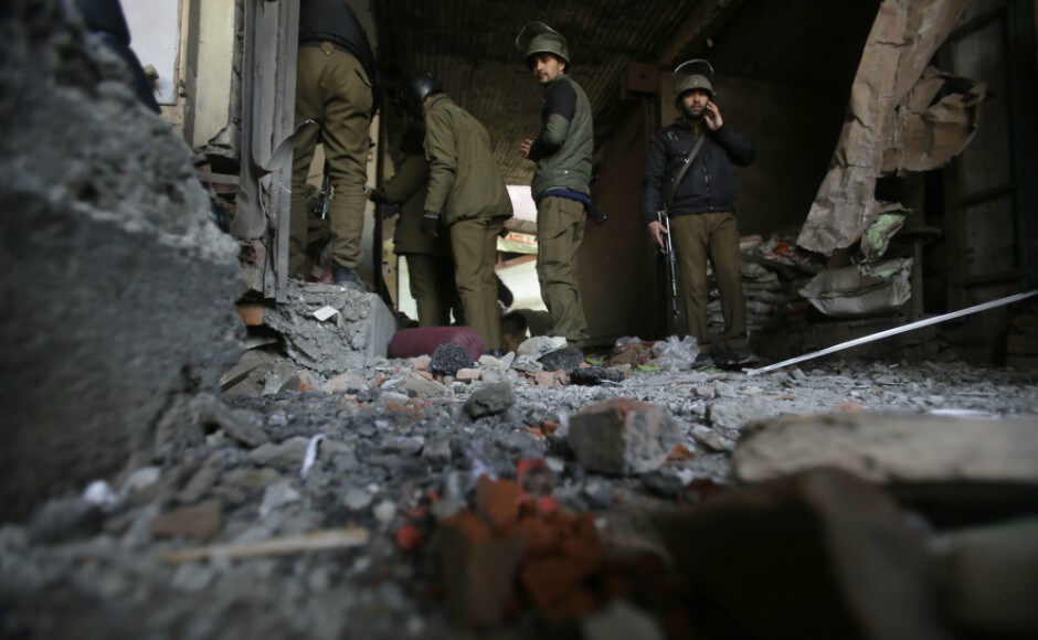 Jammu and Kashmir IGP Munir Khan said three shops were also damaged. Reports quoted sources saying that the IED was planted beneath a shop. AP IED blast rocks Jammu and Kashmir's Sopore; four police officers killed, two injured