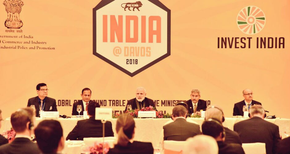 Prime Minister Narendra Modi held a roundtable meeting with the CEOs of top global companies before his keynote address at the plenary session on Tuesday . Twitter @MEAIndia Prime Minister Narendra Modi held a roundtable meeting with the CEOs of top global companies before his keynote address at the plenary session on Tuesday . Twitter @MEAIndia