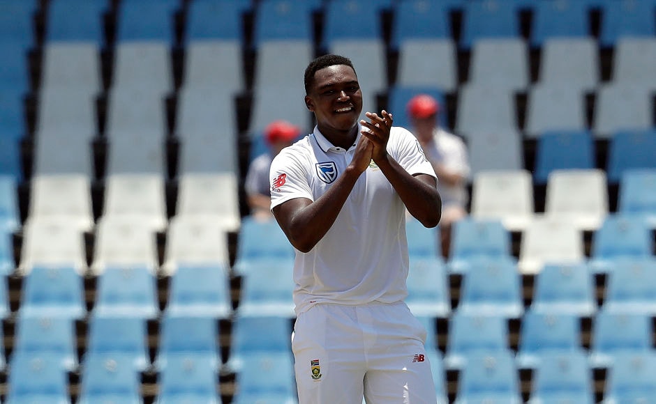 South Africa's Lungi Ngidi, who bagged the Man of the Match award for snaring six wickets, celebrates after taking the series-clinching wicket. AP South Africa's Lungi Ngidi, who bagged the Man of the Match award for snaring six wickets, celebrates after taking the series-clinching wicket. AP
