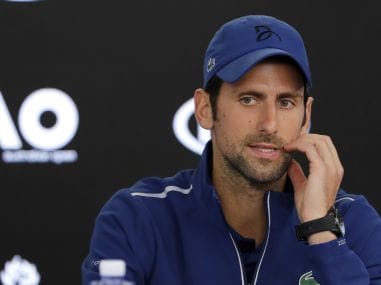 Novak Djokovic gestures during a press conference at the Australian Open. AP