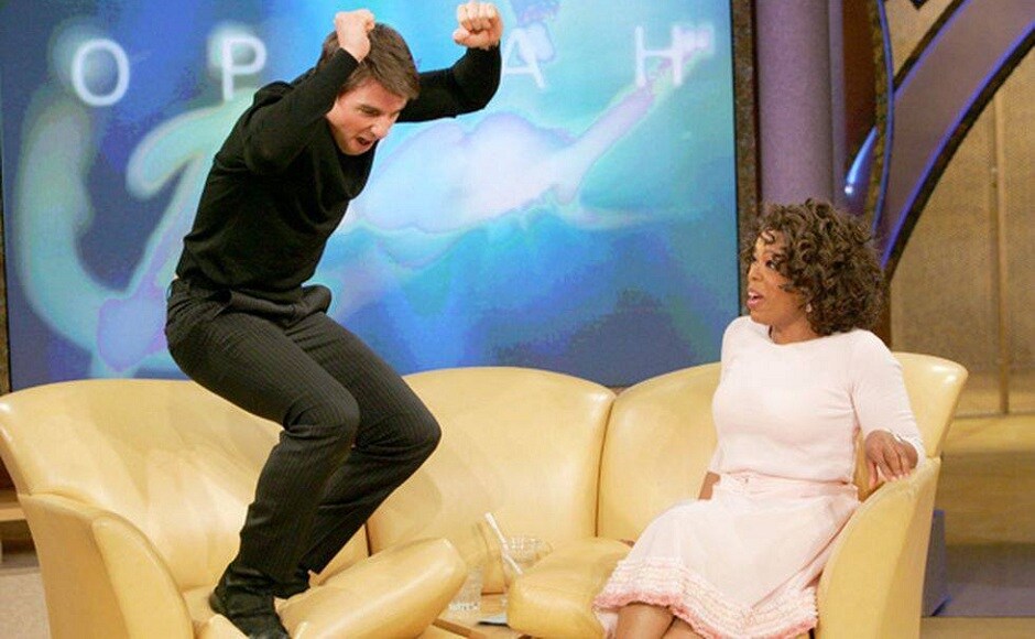 On 23 May, 2005, Hollywood superstar Tom Cruise made an appearance on Oprah's show. While narrating about his then new-found love in Katie Holmes, Cruise got so excited that he jumped on to the couch, thus creating a TV spectacle for years to come. Facebook On 23 May, 2005, Hollywood superstar Tom Cruise made an appearance on Oprah's show. While narrating about his then new-found love in Katie Holmes, Cruise got so excited that he jumped on to the couch, thus creating a TV spectacle for years to come. Facebook