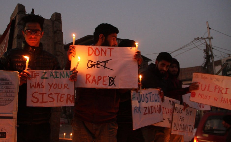 A large number of people turned out to join a candle march held in solidarity with the victim's family. The demonstrators held placards demanding justice for the child. Firstpost/ Sameer Mushtaq A large number of people turned out to join a candle march held in solidarity with the victim's family. The demonstrators held placards demanding justice for the child. Firstpost/ Sameer Mushtaq