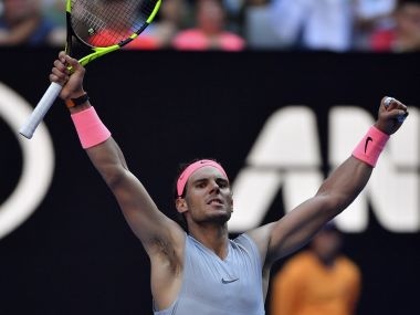Rafael Nadal celebrates after defeating Leonardo Mayer during their second round match. Reuters