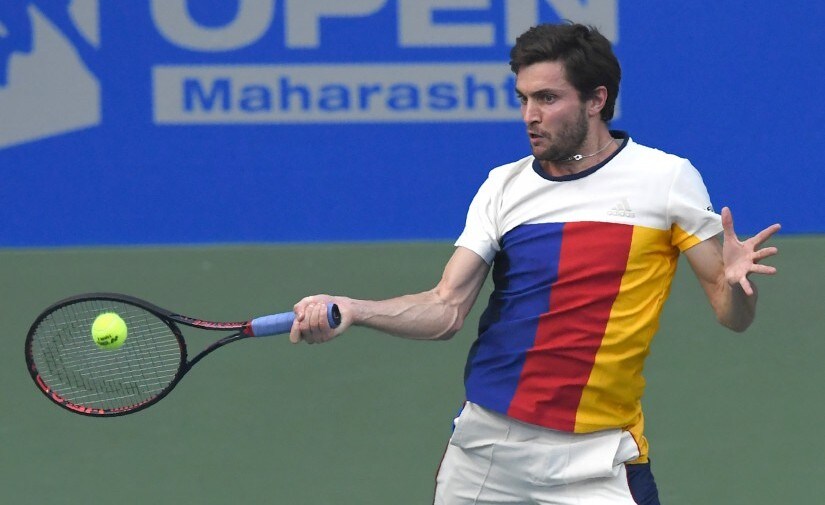 Gilles Simon plays a shot against Marin Cilic during the first semi-final of the Maharashtra Open. AFP