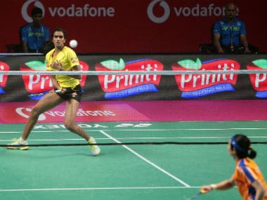 Chennai Smashers' PV Sindhu in action against Tai Tzu Ying.
