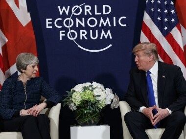 File image of US President Donald Trump meeting with British Prime Minister Theresa May at the World Economic Forum in Davos, Switzerland. AP
