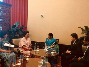 Sushma Swaraj meeting Asean Secretary General Lim Jock Hoi