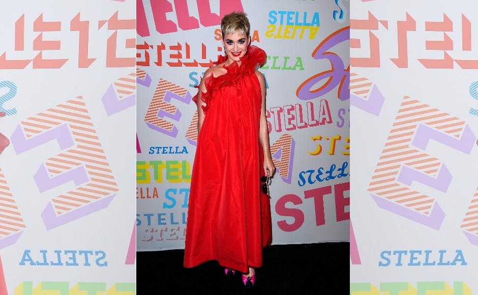 Katy Perry shone in red at Stella McCartney's autumn collection presentation. Image from AP/Jordan Strauss Katy Perry shone in red at Stella McCartney's autumn collection presentation. Image from AP/Jordan Strauss