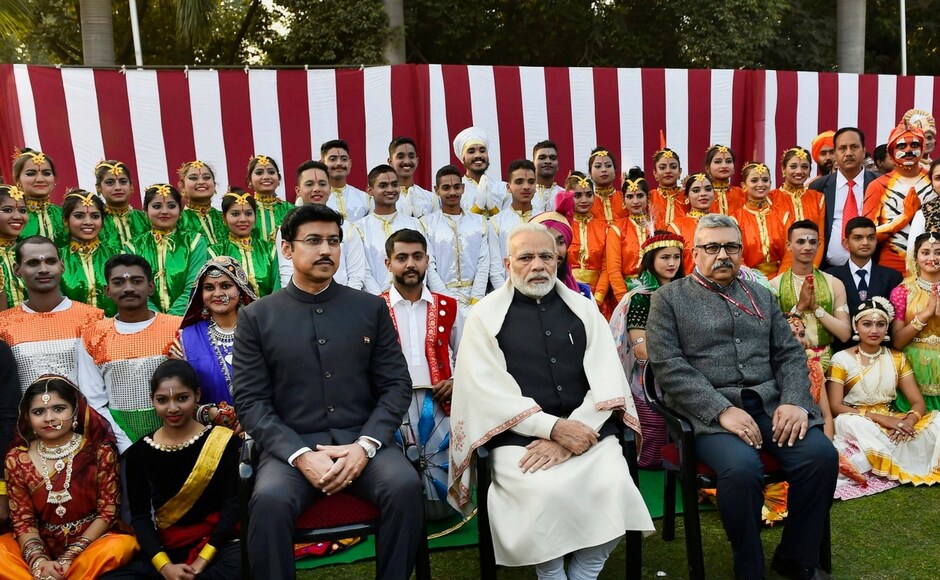 Narendra Modi interacts with tableau artists, NCC, NSS volunteers who participated in Republic Day parade