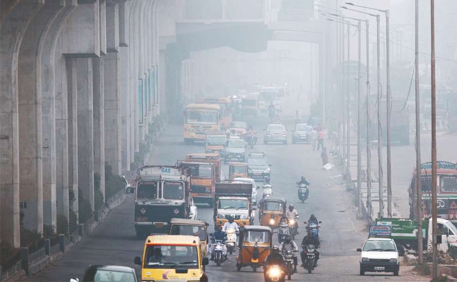 Commuters ride through a street on a cold and foggy morning in Hyderabad. Fog engulfed many parts of the country, disrupting normal life and throwing rail and road traffic out of gear. AP Heavy fog disrupts normal life in Uttar Pradesh, Punjab, Haryana: Cold wave intensifies in several parts of India