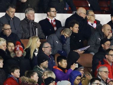 Arsene Wenger reacts in the stands as Arsenal concede a goal. REUTERS