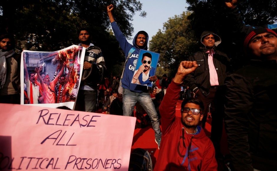 The rally — held on Parliament Street in the heart of the national capital where prohibitory orders are in force through the year — was primarily called to demand the release of Bhim Army founder Chandrashekhar Azad. Reuters Yuva Huntar rally: Jignesh Mevani, Kanhaiya Kumar, Akhil Gogoi share dais to raise pitch against Modi govt