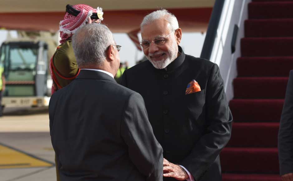 Modi was received by Jordan Prime Minister Hani Al-Mulki on his arrival in Amman.
