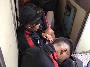The Aizawl FC U-15 team was forced to travel on the floor of the train Image courtesy Facebookrishitmitra