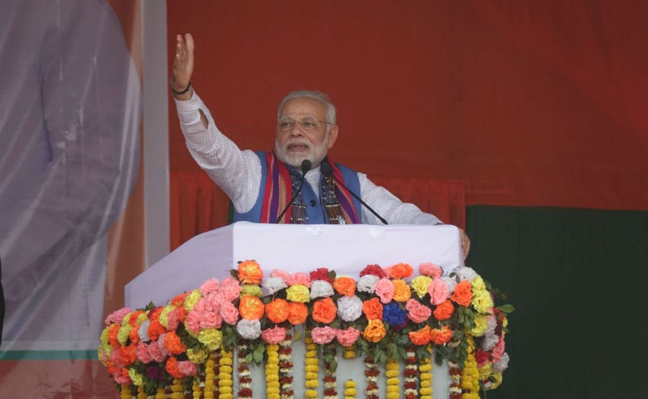 Modi asked voters to give BJP a chance to serve the state, promising that they will ensure good governance guided by the philosophy of sabka saath, sabka vikas. He also promised that the Meghalaya's BJP government will account for work and every penny being spent. Firstpost/Rishiraj Bhagawati Modi asked voters to give BJP a chance to serve the state, promising that they will ensure good governance guided by the philosophy of sabka saath, sabka vikas. He also promised that the Meghalaya's BJP government will account for work and every penny being spent. Firstpost/Rishiraj Bhagawati