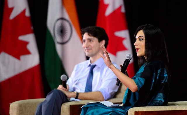 On the trade front, Trudeau said that bilateral trade of $8 billion in goods and $2 billion in services had a potential to grow. "When you think of natural connections between India and Canada, especially in the field of agriculture or pulses, where we have slight challenges. We are discussing the potential of growth in pulses," he said at IIM Ahmedabad. Shareen Bhan in a discussion with Trudeau. AP On the trade front, Trudeau said that bilateral trade of $8 billion in goods and $2 billion in services had a potential to grow. "When you think of natural connections between India and Canada, especially in the field of agriculture or pulses, where we have slight challenges. We are discussing the potential of growth in pulses," he said at IIM Ahmedabad. Shareen Bhan in a discussion with Trudeau. AP