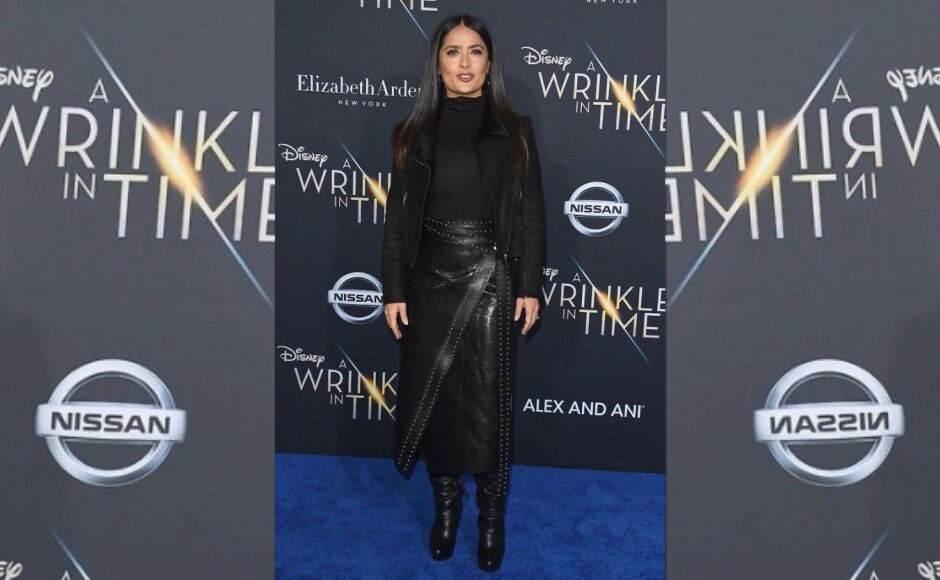 Salma Hayek spotted in all black at the A Wrinkle in Time LA premiere. Image from Twitter/@AleenaCCansino Salma Hayek spotted in all black at the A Wrinkle in Time LA premiere. Image from Twitter/@AleenaCCansino