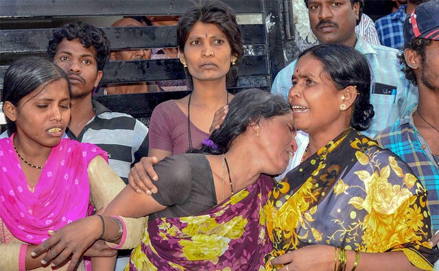 Family members of the deceased and injured labourers react. The mayor said that the building collapsed due to a weak foundation. Bengaluru minister KJ George announced Rs 5 lakh ex gratia for relatives of each dead labourer. PTI Family members of the deceased and injured labourers react. The mayor said that the building collapsed due to a weak foundation. Bengaluru minister KJ George announced Rs 5 lakh ex gratia for relatives of each dead labourer. PTI