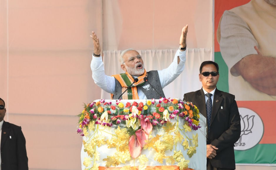 The prime minister also accused the Congress and Left parties of having a "secret understanding" for the elections. "Both parties destroyed Tripura. Do not trust them. By putting up candidates in the elections, Congress is doing drama in Tripura though both the Congress and Left parties have 'dosti' (friendship) in Delhi," he said. Team 101Reporters/Abhisek Saha The prime minister also accused the Congress and Left parties of having a "secret understanding" for the elections. "Both parties destroyed Tripura. Do not trust them. By putting up candidates in the elections, Congress is doing drama in Tripura though both the Congress and Left parties have 'dosti' (friendship) in Delhi," he said. Team 101Reporters/Abhisek Saha