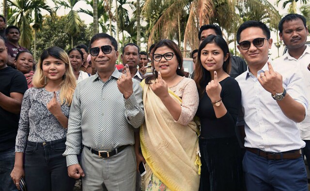Chief Minister Mukul Sangma along with his family exercised his franchise at a polling booth in Chengkompara. Voters were seen queueing up at polling stations across the state since Tuesday morning. PTI Chief Minister Mukul Sangma along with his family exercised his franchise at a polling booth in Chengkompara. Voters were seen queueing up at polling stations across the state since Tuesday morning. PTI