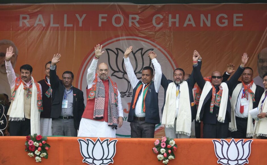 The BJP is contesting in 47 of the 60 seats in the 27 February Assembly elections in Meghalaya. Results will be announced on 3 March. Firstpost/Rishiraj Bhagawati The BJP is contesting in 47 of the 60 seats in the 27 February Assembly elections in Meghalaya. Results will be announced on 3 March. Firstpost/Rishiraj Bhagawati