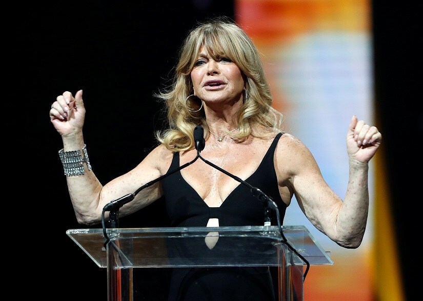Actress Goldie Hawn accepts her Cinema Icon Award at the Big Screen Achievement Awards during CinemaCon, a convention of movie theater owners, in Las Vegas, Nevada, U.S., March 30, 2017. REUTERS/Steve Marcus - RC188F550B50