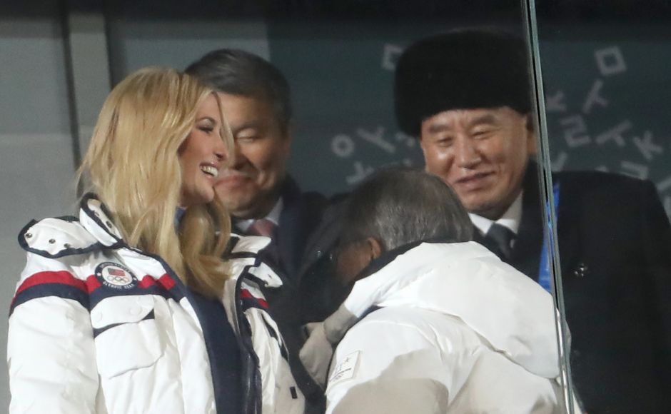 Ivanka Trump (L to R), US President Donald Trump's daughter and senior White House adviser, South Korean President Moon Jae-in and Kim Yong Chol of the North Korea delegation attend the closing ceremony. Reuters Ivanka Trump (L to R), US President Donald Trump's daughter and senior White House adviser, South Korean President Moon Jae-in and Kim Yong Chol of the North Korea delegation attend the closing ceremony. Reuters
