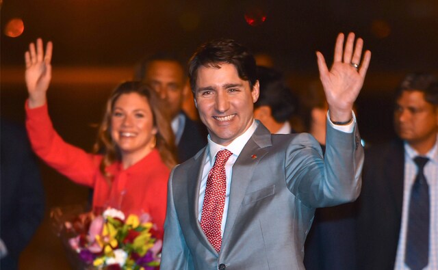 Canadian prime minister Justin Trudeau arrived at Air Force Station Palam in New Delhi on Saturday night on an eight-day visit at the invitation of his Indian counterpart, Narendra Modi. PTI Canadian prime minister Justin Trudeau arrived at Air Force Station Palam in New Delhi on Saturday night on an eight-day visit at the invitation of his Indian counterpart, Narendra Modi. PTI