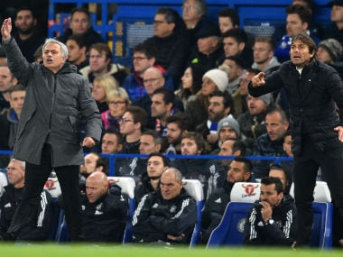 Manchester United manager Jose Mourino and Chelsea boss Antonio Conte on the touchline. AFP